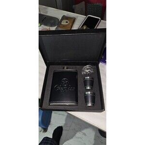 Cherokee Casino Leather Embossed Flask Set with 2 Shot Glasses